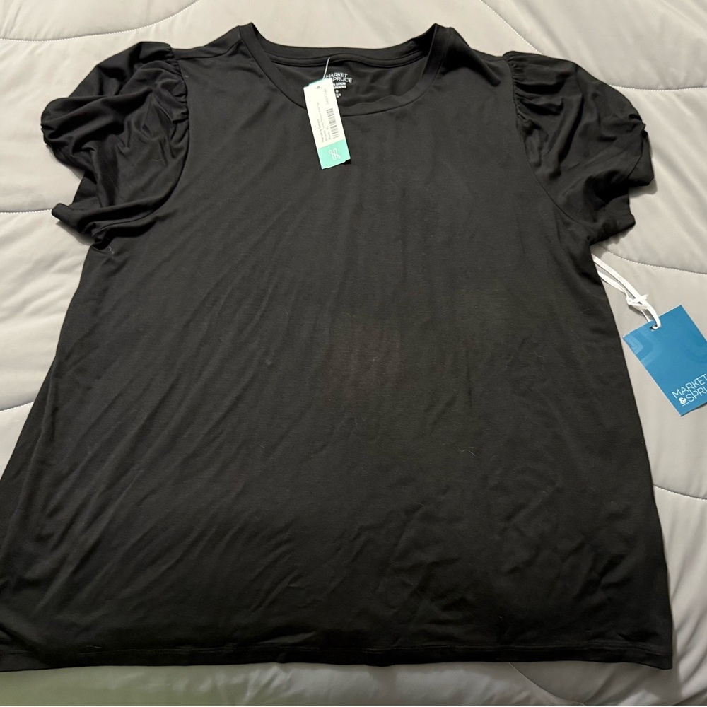 NWT Market & Spruce Black Puff Sleeve Top XL